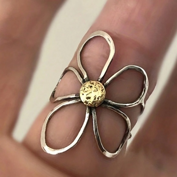 Silver Tone Flower Adjustable Boho Ring - Picture 2 of 6